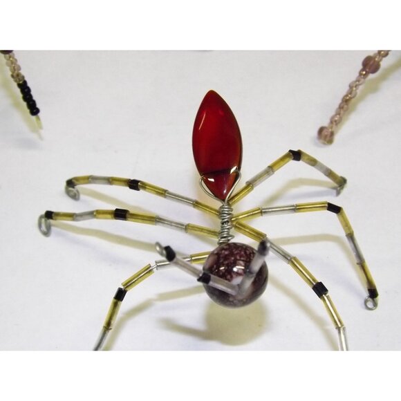 Handmade Beaded Spider Ornaments Set 7 Decor Figurines Beads Stones Ooak Bag7B - Picture 10 of 16